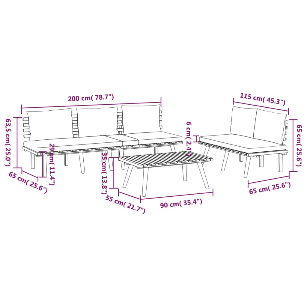 3-tlg. Garten-Lounge-Set mit Kissen Massivholz Akazie