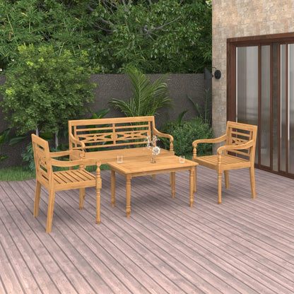 4-tlg. Garten-Lounge-Set Massivholz Teak