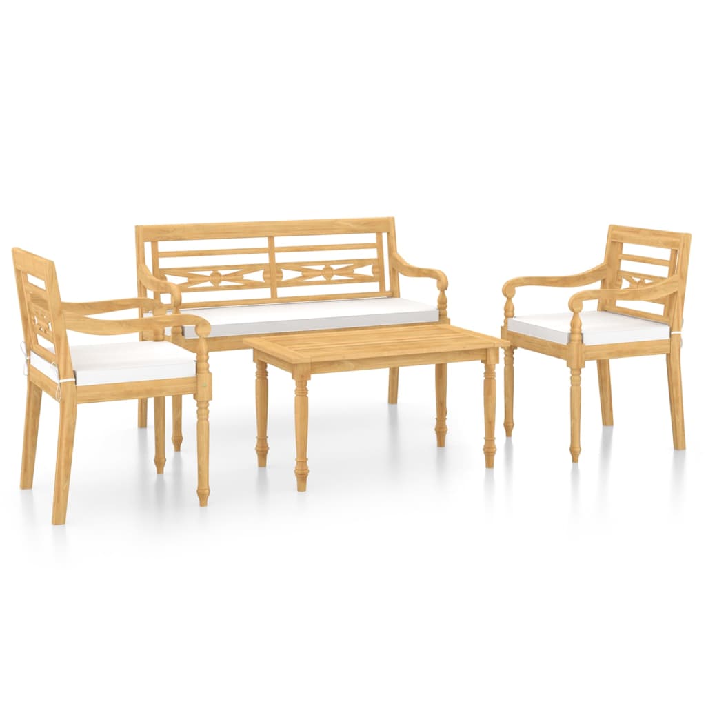 4-tlg. Garten-Lounge-Set mit Kissen Massivholz Teak