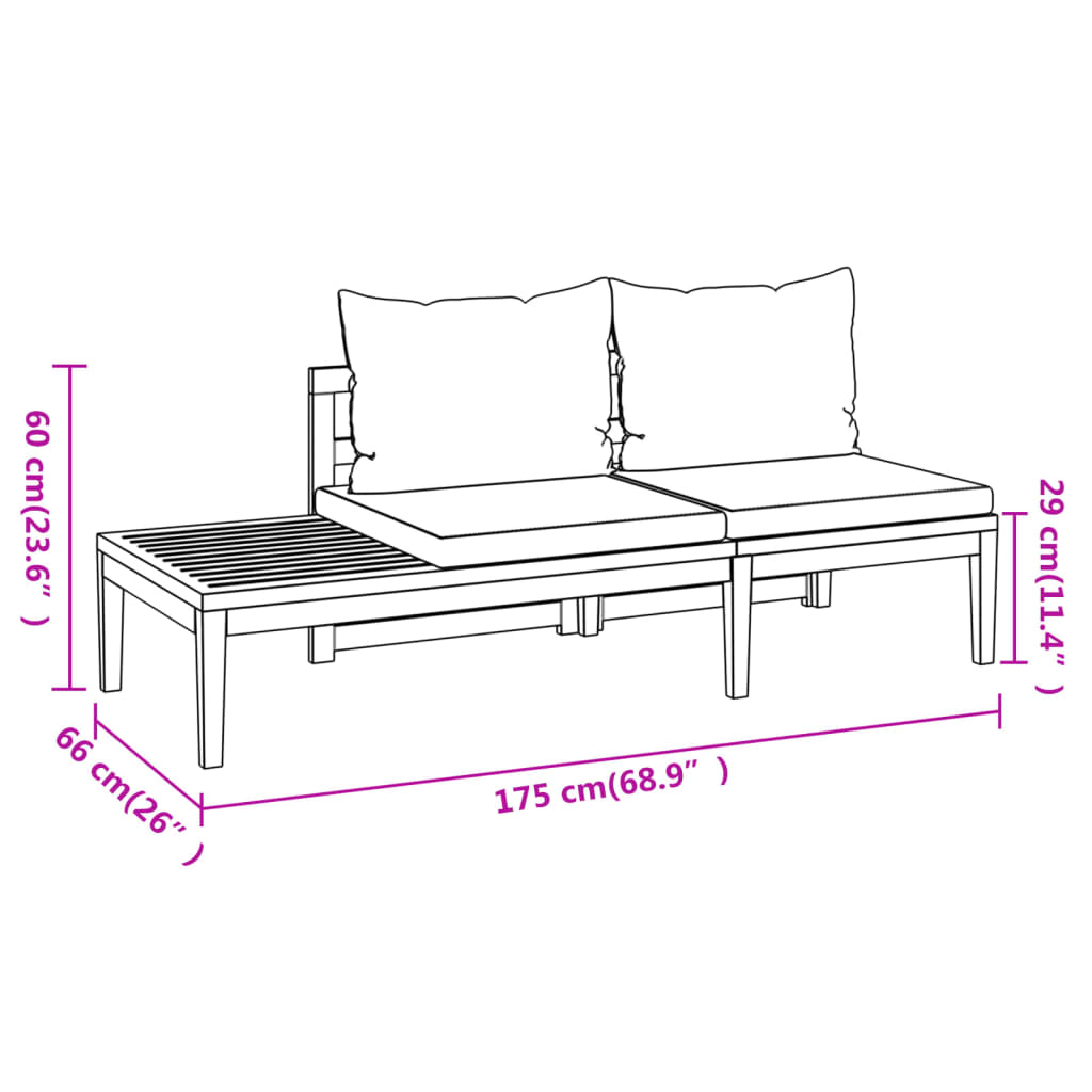 3-tlg. Garten-Lounge-Set mit Cremeweißen Kissen Massivholz Akazie