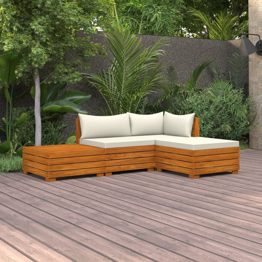 4-tlg. Garten-Lounge-Set mit Kissen Massivholz Akazie