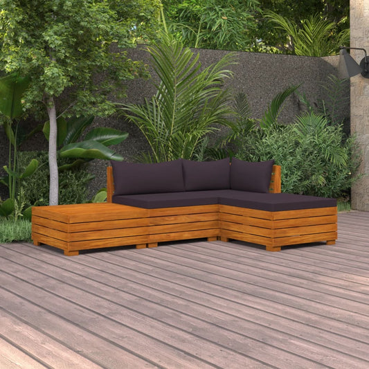 4-tlg. Garten-Lounge-Set mit Kissen Massivholz Akazie