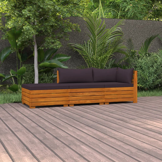 3-tlg. Garten-Lounge-Set mit Kissen Massivholz Akazie