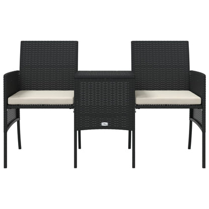 Gartensofa 2-Sitzer mit Tisch und Hockern Schwarz Poly Rattan