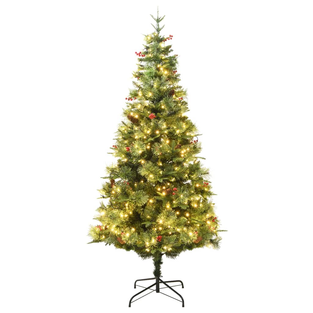 Weihnachtsbaum mit Beleuchtung und Kiefernzapfen Grün 195 cm