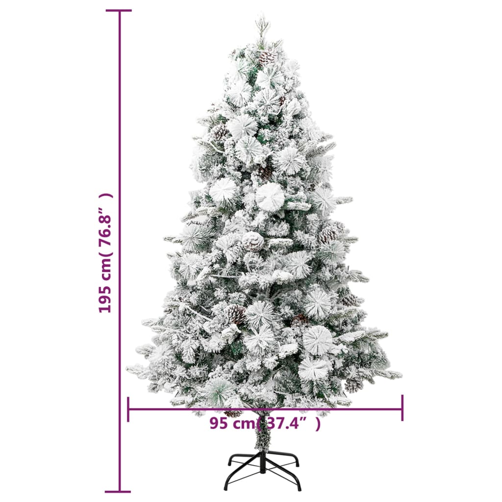 Weihnachtsbaum mit Beleuchtung Schnee und Zapfen 195 cm PVC&PE