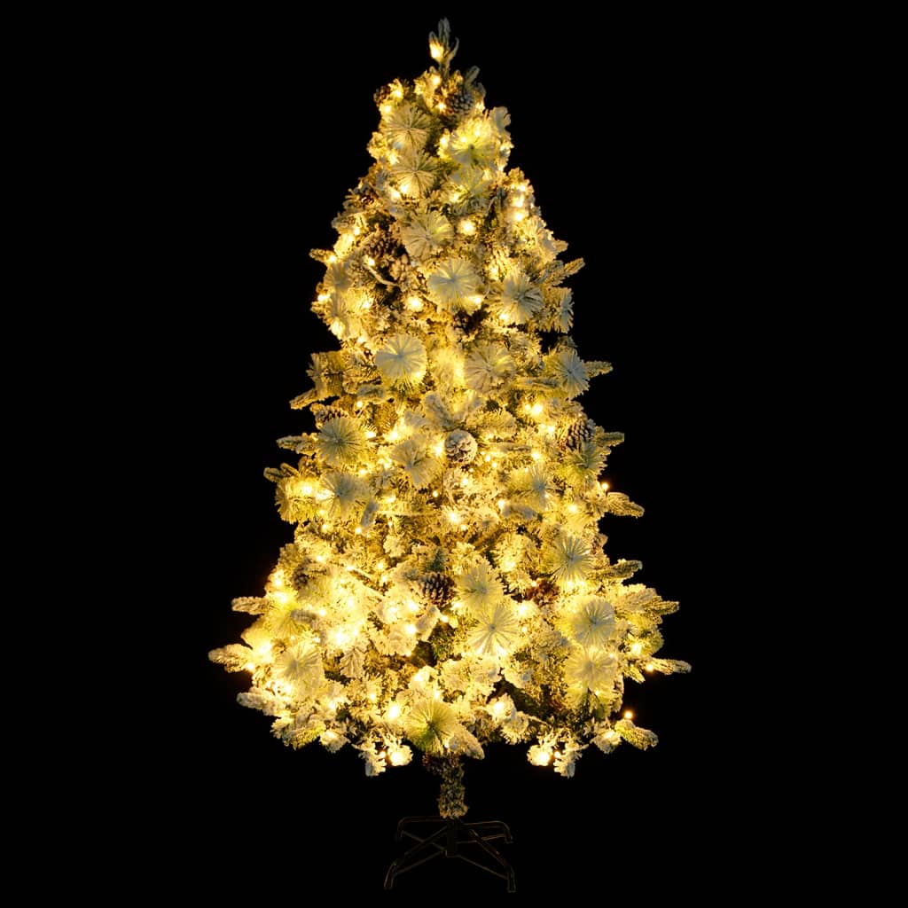 Weihnachtsbaum mit Beleuchtung Schnee und Zapfen 195 cm PVC&PE