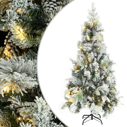 Weihnachtsbaum mit Beleuchtung Schnee und Zapfen 225 cm PVC&PE