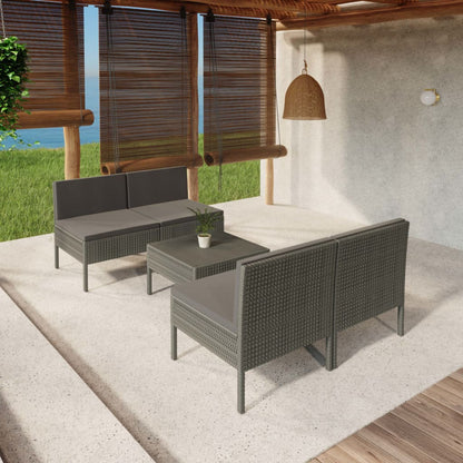 5-tlg. Garten-Lounge-Set mit Auflagen Poly Rattan Grau