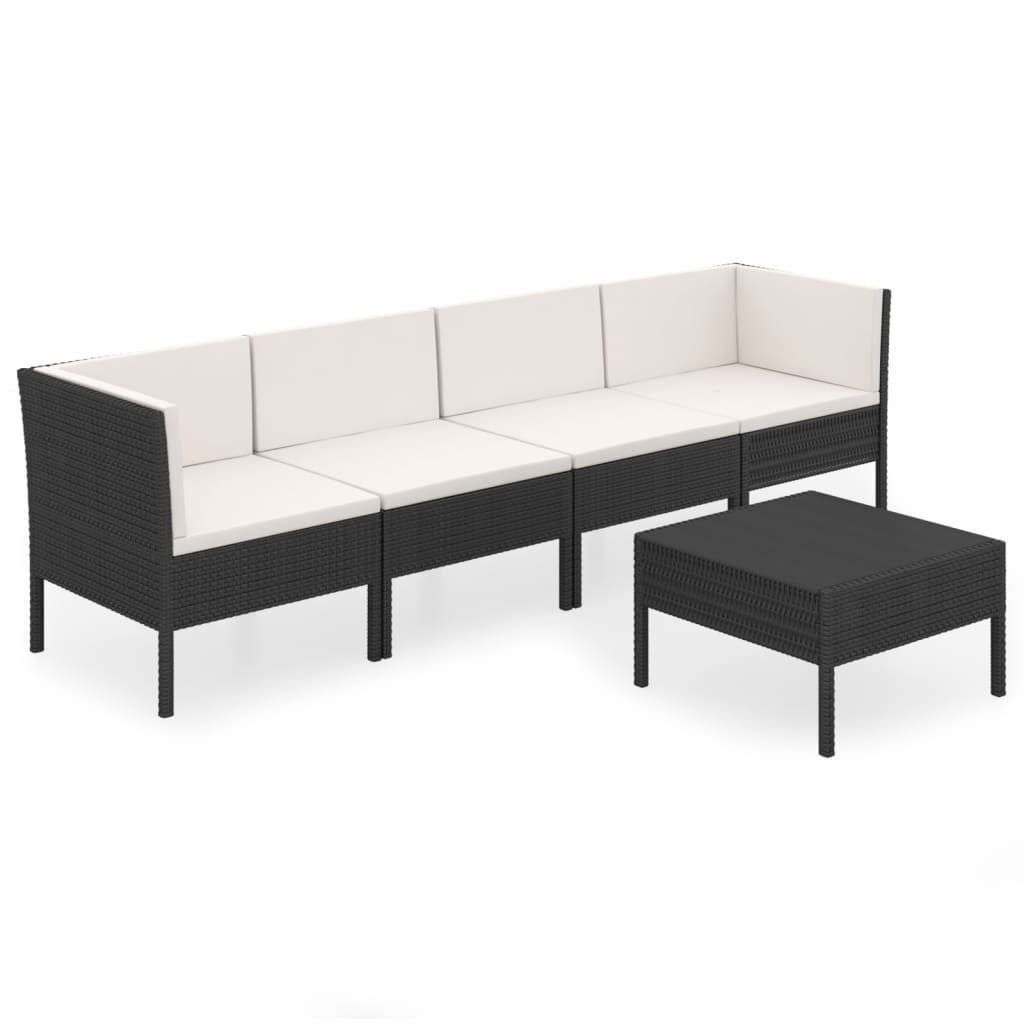 5-tlg. Garten-Lounge-Set mit Auflagen Poly Rattan Schwarz