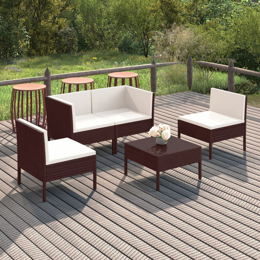 5-tlg. Garten-Lounge-Set mit Auflagen Poly Rattan Braun