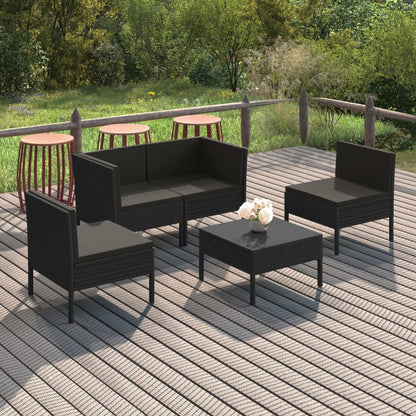 5-tlg. Garten-Lounge-Set mit Auflagen Poly Rattan Schwarz