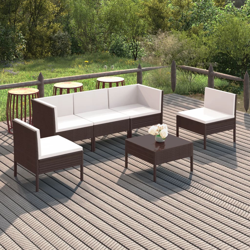 6-tlg. Garten-Lounge-Set mit Auflagen Poly Rattan Braun