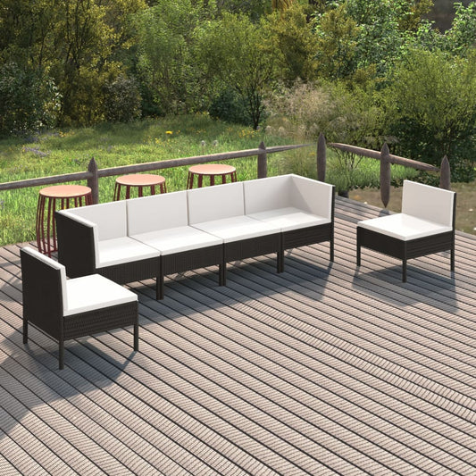 6-tlg. Garten-Lounge-Set mit Auflagen Poly Rattan Schwarz