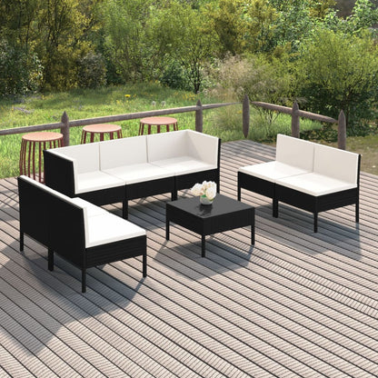 8-tlg. Garten-Lounge-Set mit Auflagen Poly Rattan Schwarz