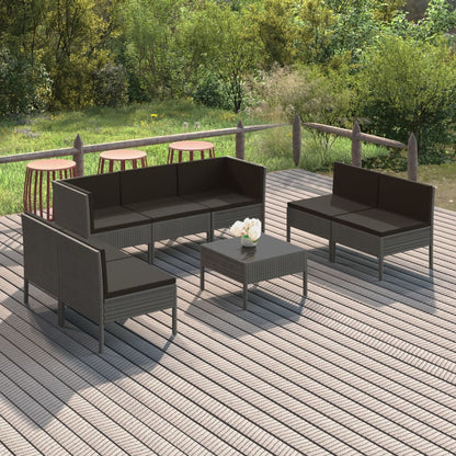 8-tlg. Garten-Lounge-Set mit Auflagen Poly Rattan Grau