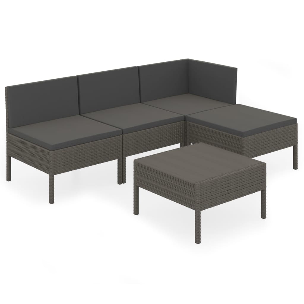 5-tlg. Garten-Lounge-Set mit Auflagen Poly Rattan Grau