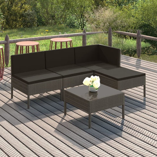 5-tlg. Garten-Lounge-Set mit Auflagen Poly Rattan Grau