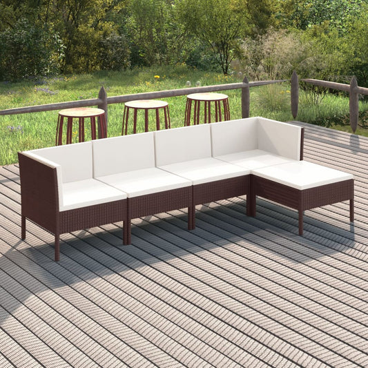 5-tlg. Garten-Lounge-Set mit Auflagen Poly Rattan Braun