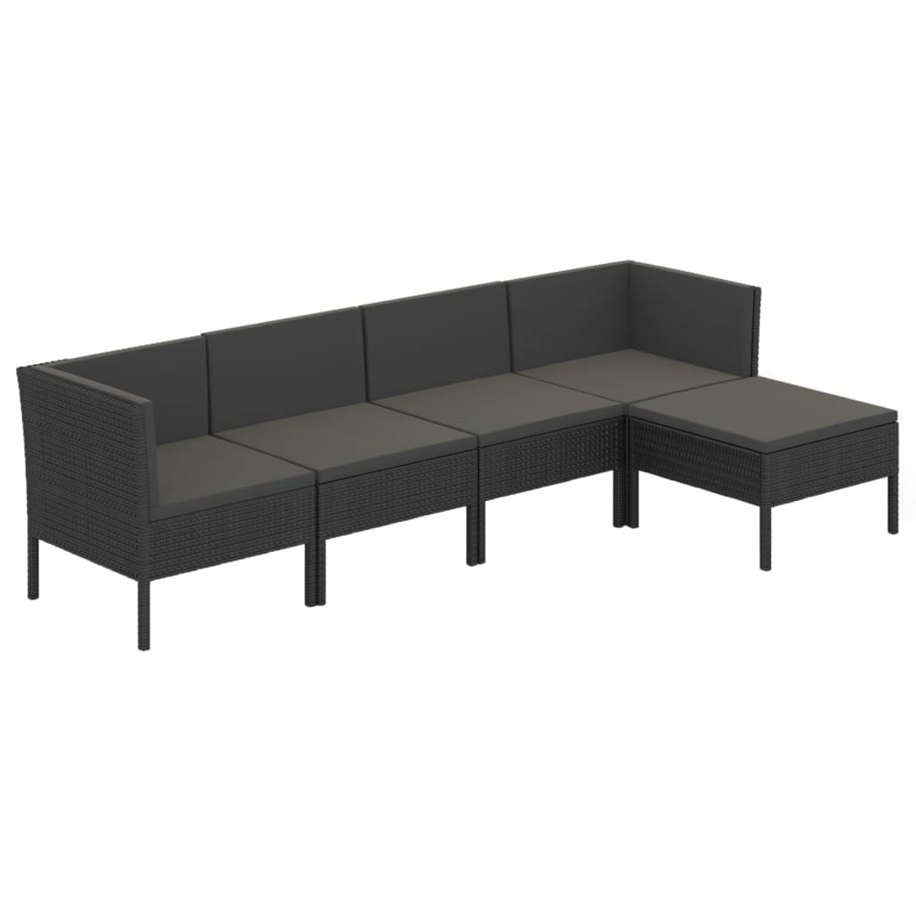 5-tlg. Garten-Lounge-Set mit Auflagen Poly Rattan Schwarz