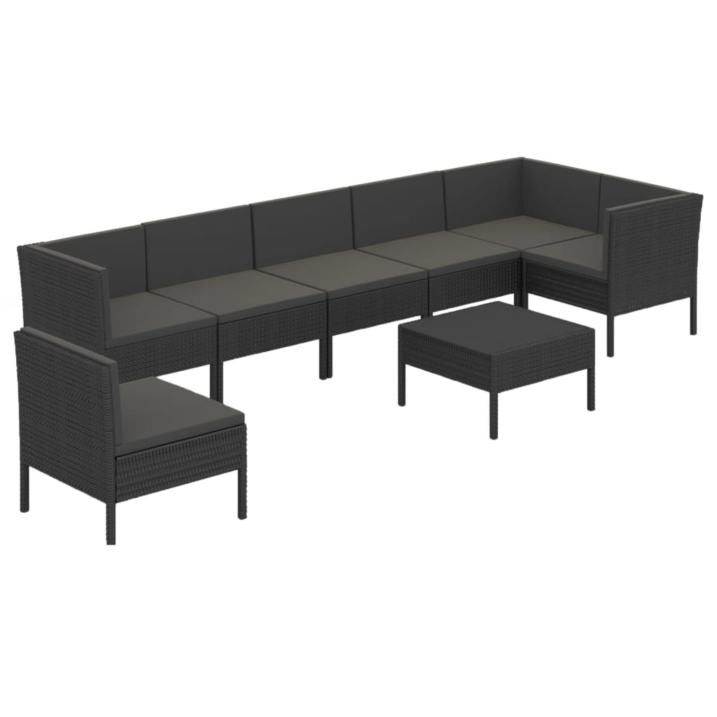 8-tlg. Garten-Lounge-Set mit Auflagen Poly Rattan Schwarz