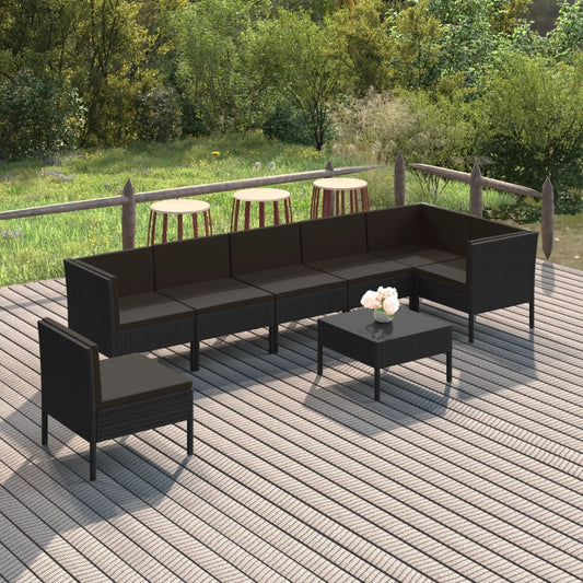 8-tlg. Garten-Lounge-Set mit Auflagen Poly Rattan Schwarz