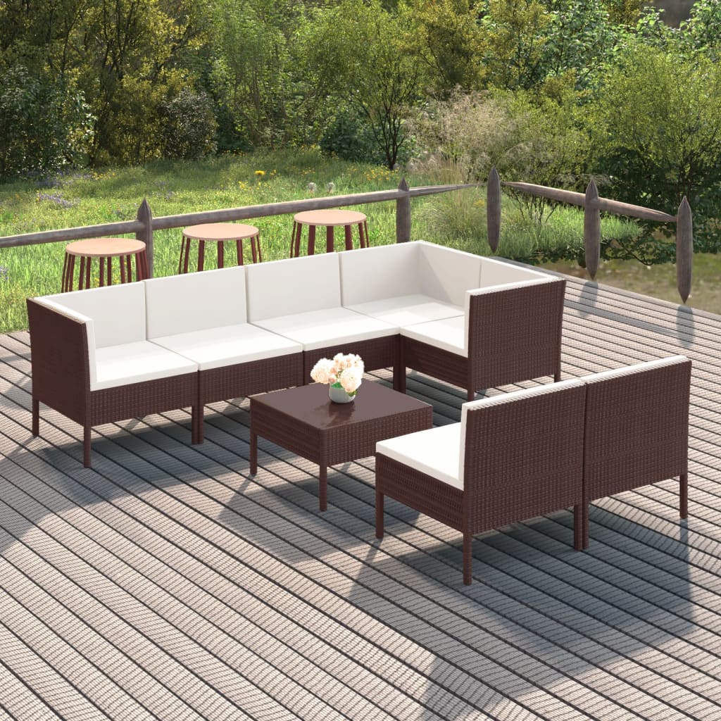 8-tlg. Garten-Lounge-Set mit Auflagen Poly Rattan Braun