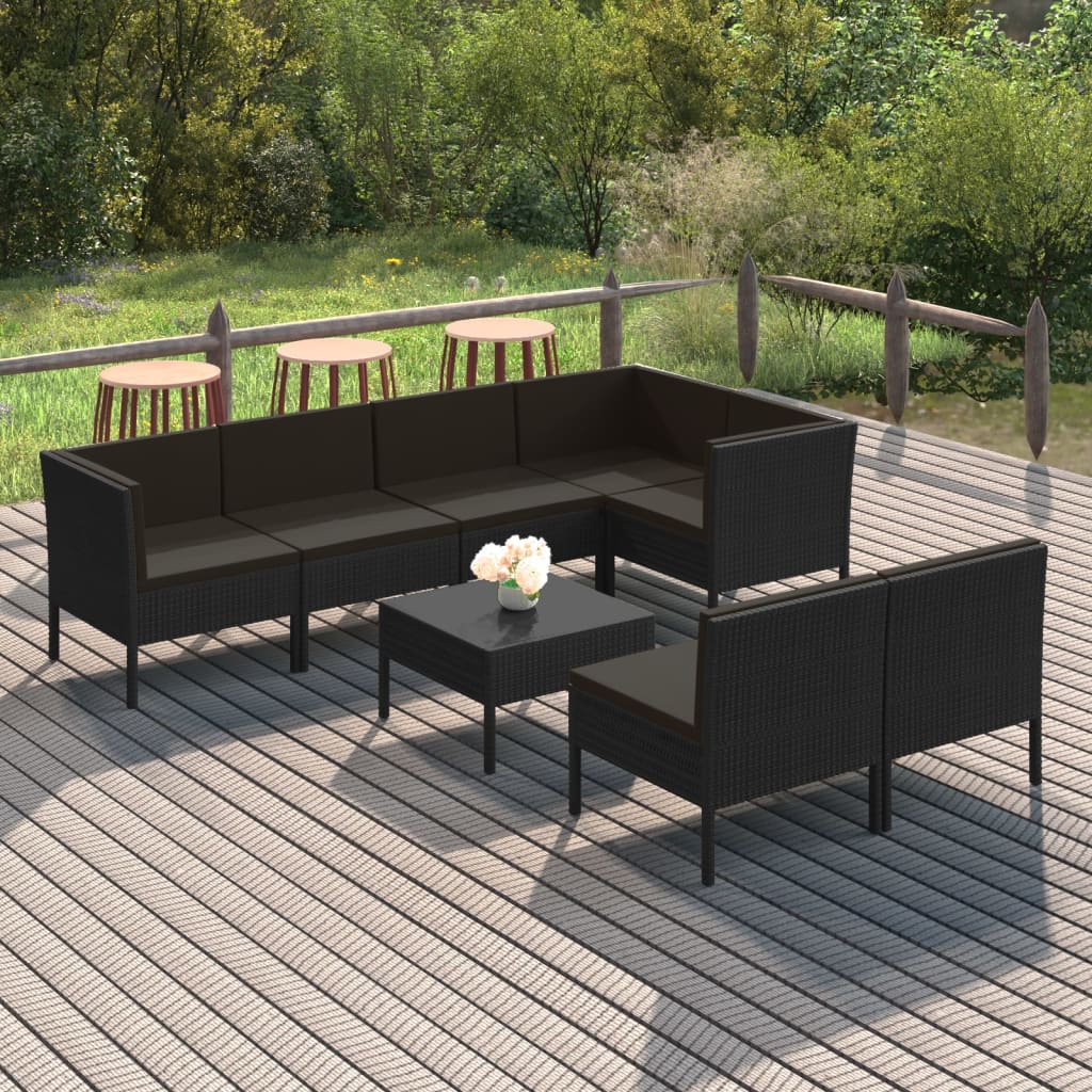 8-tlg. Garten-Lounge-Set mit Auflagen Poly Rattan Schwarz