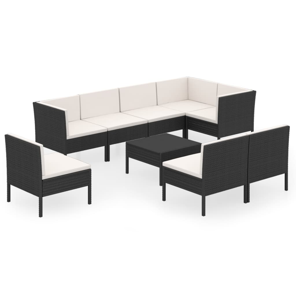 9-tlg. Garten-Lounge-Set mit Auflagen Poly Rattan Schwarz