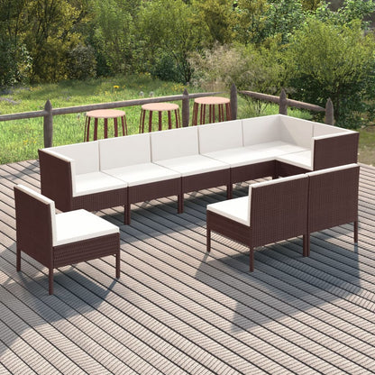 9-tlg. Garten-Lounge-Set mit Auflagen Poly Rattan Braun