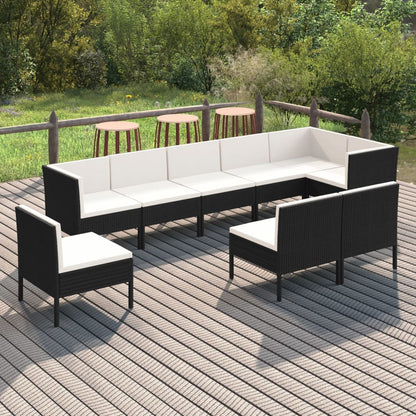 9-tlg. Garten-Lounge-Set mit Auflagen Poly Rattan Schwarz