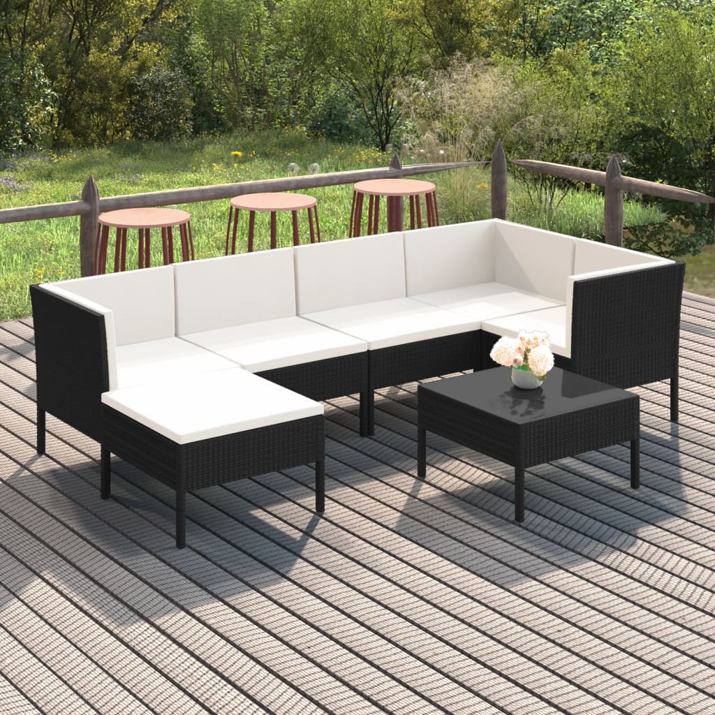 7-tlg. Garten-Lounge-Set mit Auflagen Poly Rattan Schwarz