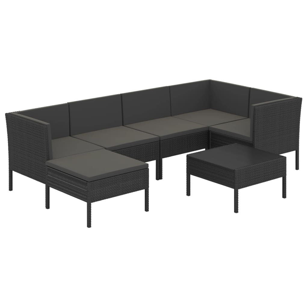 7-tlg. Garten-Lounge-Set mit Auflagen Poly Rattan Schwarz