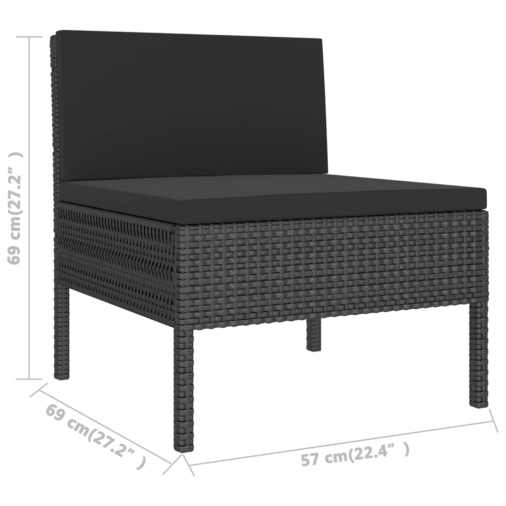 7-tlg. Garten-Lounge-Set mit Auflagen Poly Rattan Schwarz