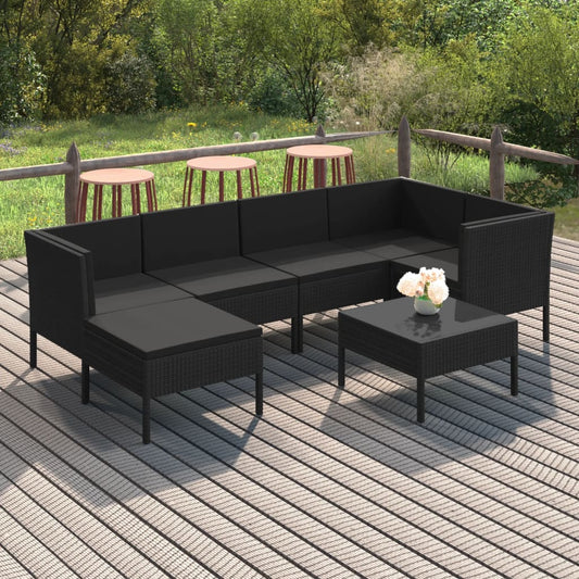 7-tlg. Garten-Lounge-Set mit Auflagen Poly Rattan Schwarz