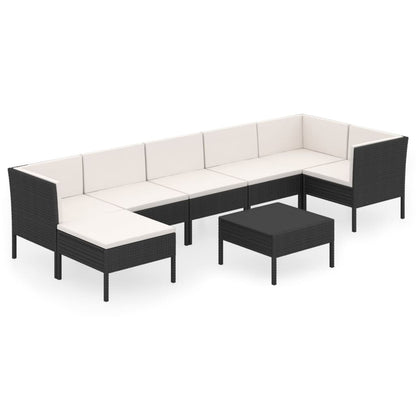 8-tlg. Garten-Lounge-Set mit Auflagen Poly Rattan Schwarz