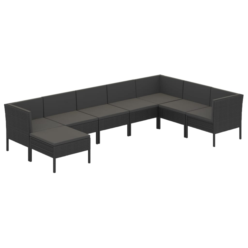 8-tlg. Garten-Lounge-Set mit Auflagen Poly Rattan Schwarz