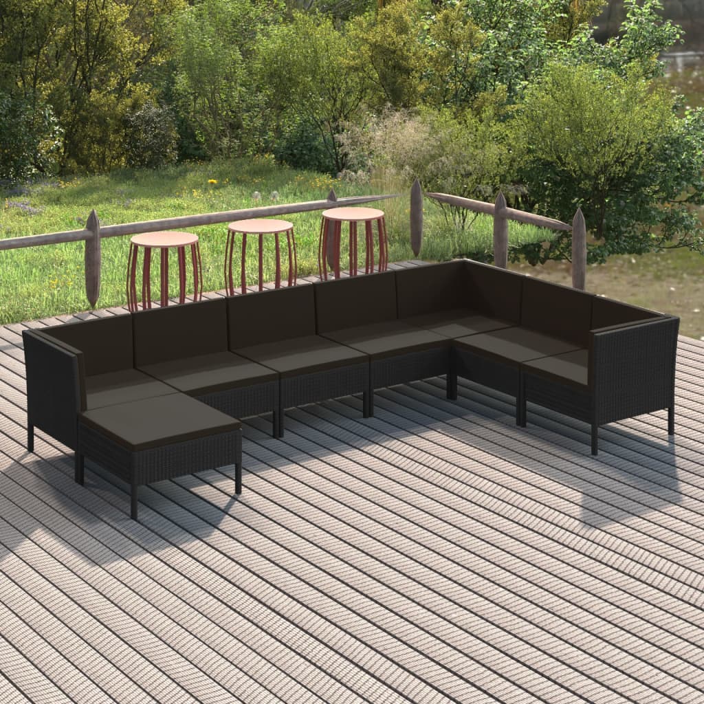 8-tlg. Garten-Lounge-Set mit Auflagen Poly Rattan Schwarz