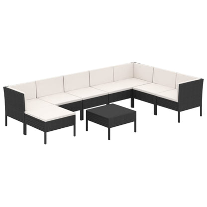 9-tlg. Garten-Lounge-Set mit Auflagen Poly Rattan Schwarz