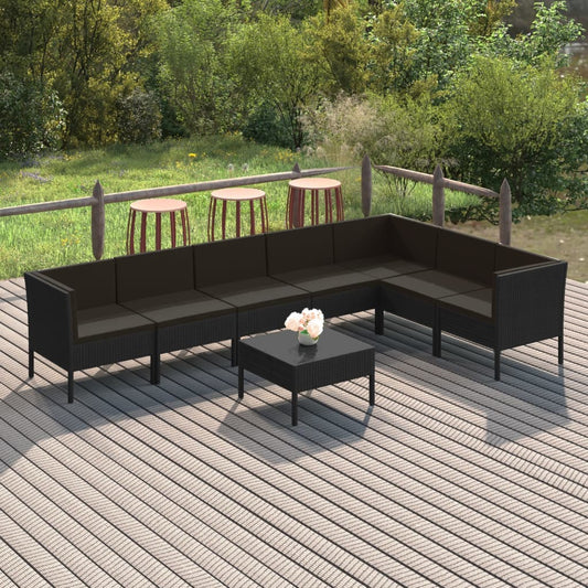 8-tlg. Garten-Lounge-Set mit Auflagen Poly Rattan Schwarz