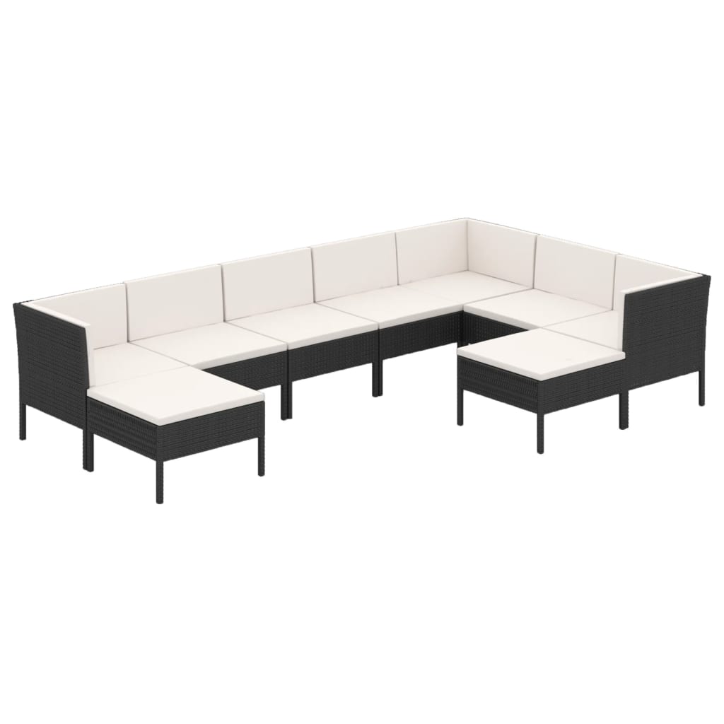 9-tlg. Garten-Lounge-Set mit Auflagen Poly Rattan Schwarz