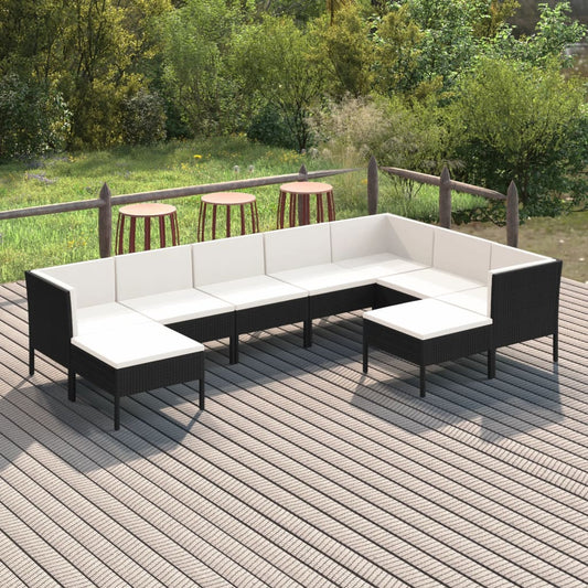 9-tlg. Garten-Lounge-Set mit Auflagen Poly Rattan Schwarz