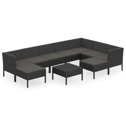 10-tlg. Garten-Lounge-Set mit Auflagen Poly Rattan Schwarz