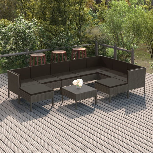 10-tlg. Garten-Lounge-Set mit Auflagen Poly Rattan Grau