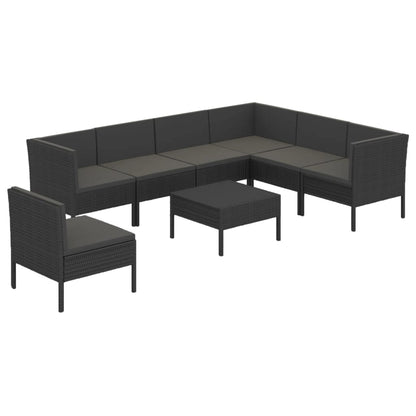 8-tlg. Garten-Lounge-Set mit Auflagen Poly Rattan Schwarz