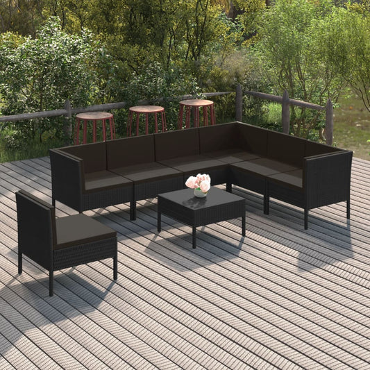 8-tlg. Garten-Lounge-Set mit Auflagen Poly Rattan Schwarz