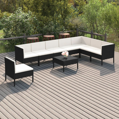 9-tlg. Garten-Lounge-Set mit Auflagen Poly Rattan Schwarz