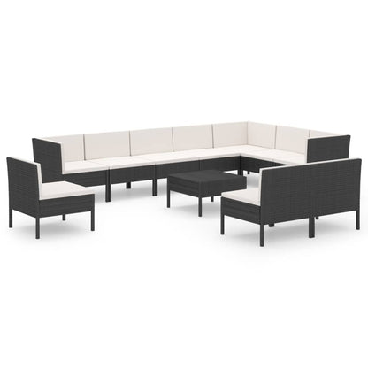 11-tlg. Garten-Lounge-Set mit Auflagen Poly Rattan Schwarz