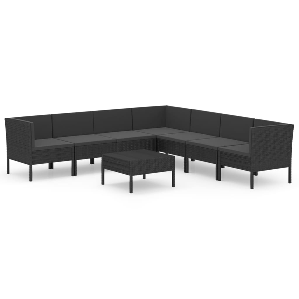 8-tlg. Garten-Lounge-Set mit Auflagen Poly Rattan Schwarz