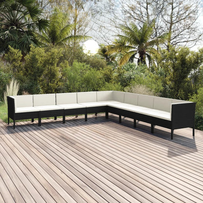 9-tlg. Garten-Lounge-Set mit Auflagen Poly Rattan Schwarz